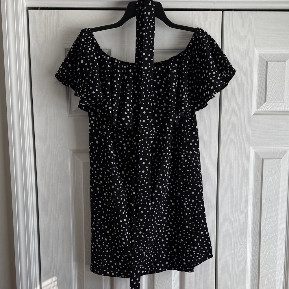 Black and White Polka Dot Off-Shoulder Dress
